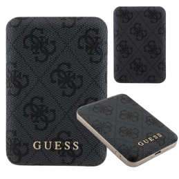 Indukcyjny Powerbank Guess 4G Leather Metal Logo MagSafe 15W 5000mAh, czarne