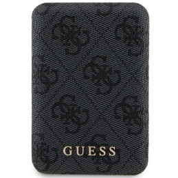 Indukcyjny Powerbank Guess 4G Leather Metal Logo MagSafe 15W 5000mAh, czarne