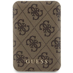 Indukcyjny Powerbank Guess 4G Leather Metal Logo MagSafe 15W 5000mAh, brązowy/brown