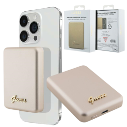 Indukcyjny Powerbank Guess MagSafe Metal Script Logo 5W 3000mAh, złote