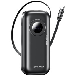 PowerBank AWEI PA-9 10000mAh 22.5W z wyciąganym kablem czarny