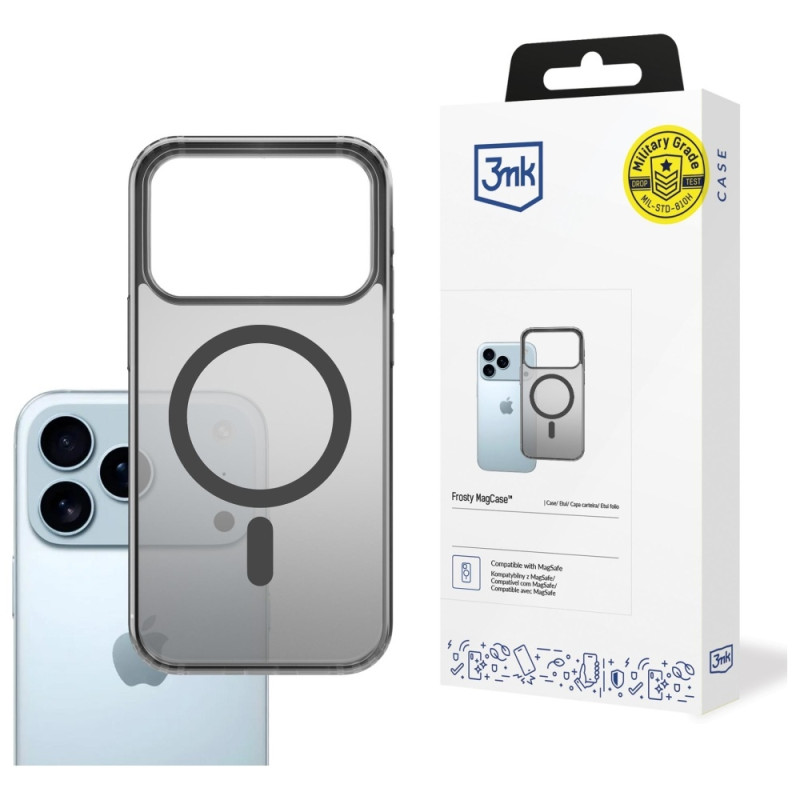 Etui 3MK Frosty MagCase do iPhone 17 Pro, półprzezroczyste z czarnym