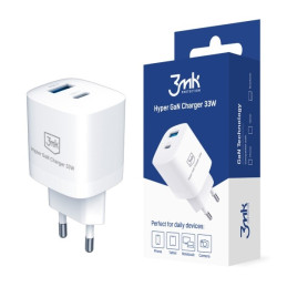 Ładowarka sieciowa 3mk Hyper GaN Charger 33W, USB-A, USB-C, QC, PD, biała