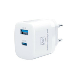Ładowarka sieciowa 3mk Hyper GaN Charger 33W, USB-A, USB-C, QC, PD, biała