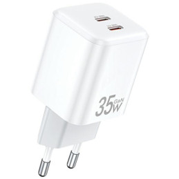 Ładowarka sieciowa AWEI PD65-EU 35W 2x USB-C GaN biała