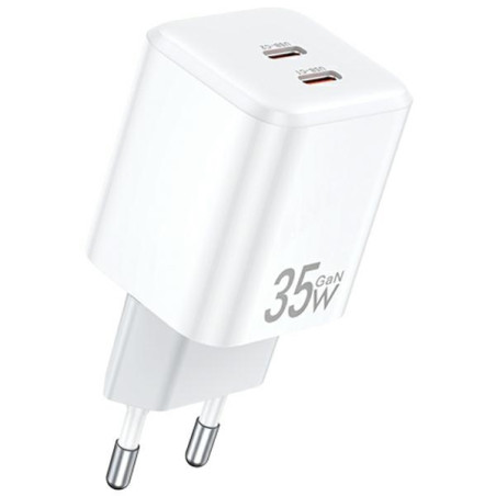 Ładowarka sieciowa AWEI PD65-EU 35W 2x USB-C GaN biała
