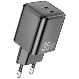 Ładowarka sieciowa AWEI PD65-EU 35W 2x USB-C GaN czarna