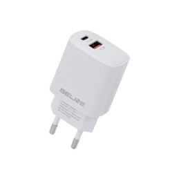 Ładowarka sieciowa Beline 1x USB-C + 1x USB 30W PD 3.0 + QC 3.0  GaN biała