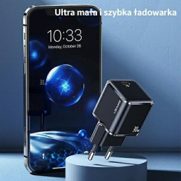 Ładowarka Sieciowa USAMS 1xUSB-C T45 30W PD3.0 Fast Charging +kabel U63 USB-C/Lightning biały