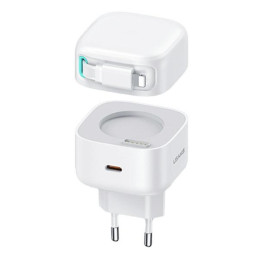 Ładowarka Sieciowa USAMS 1xUSB-C ze zwijanym kablem Lighning Retractable PD+QC 35W Gan Fast Charging biały