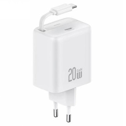 Ładowarka Sieciowa USAMS 1xUSB-C ze zwijanym kablem USB-C Retractable PD+QC 20W Gan Fast Charging biały