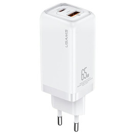 Ładowarka Sieciowa USAMS 1xUSB-C+1xUSB T47 65W (only head) PD Fast Charging Super Si biały