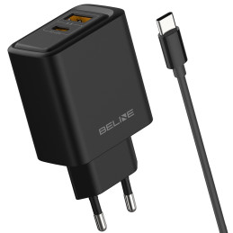 Ładowarka sieciowa Beline 45W GaN USB-A/USB-C + kabel USB-C/USB-C czarny