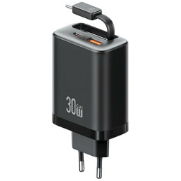 Ładowarka sieciowa USAMS Xiang Series CC296 30W 1xUSB-C 1xUSB-A + kabel USB-C czarny