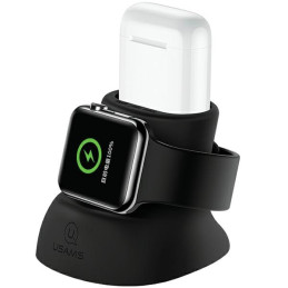 Silikonowy stojak USAMS 2w1 do ładowania Apple Watch i AirPods czarny