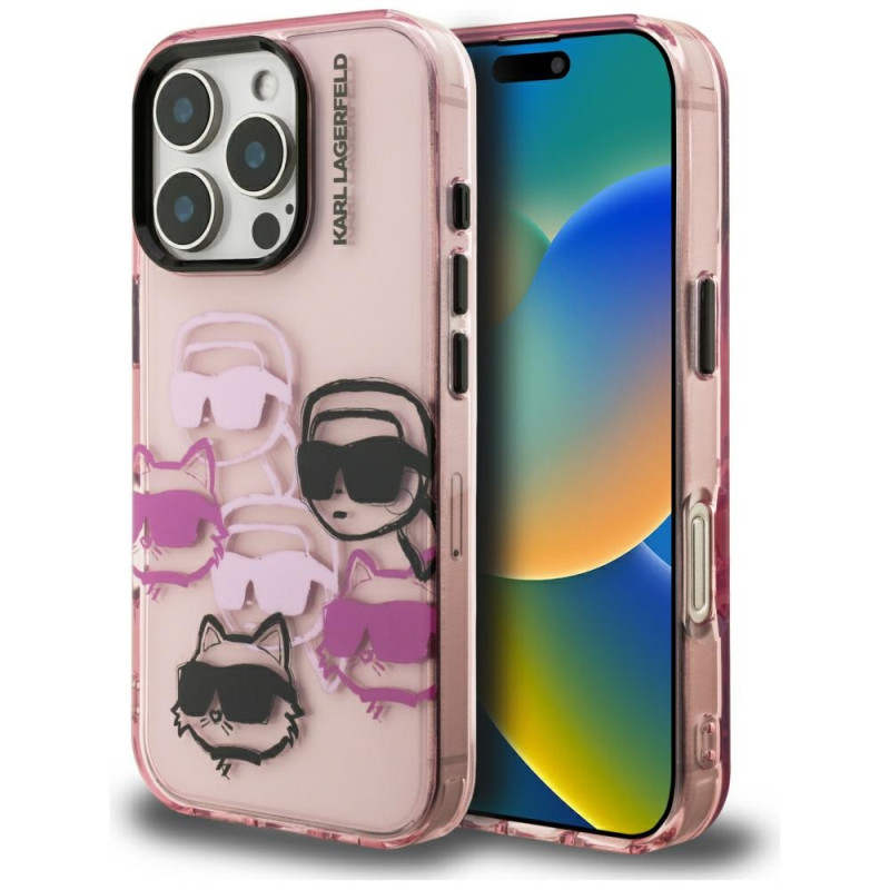 Etui Karl Lagerfeld IML Multi K&C Head Pattern do iPhone 16 Pro Maxróżowe