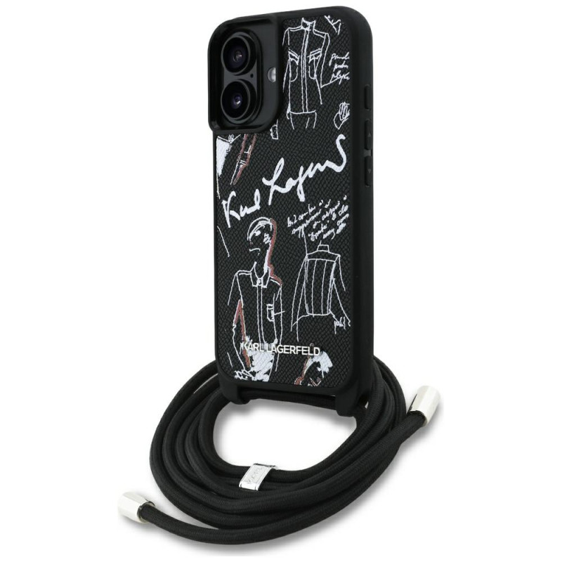 Etui Karl Lagerfeld Crossbody Grained Pattern & Logo do iPhone 16 czarny