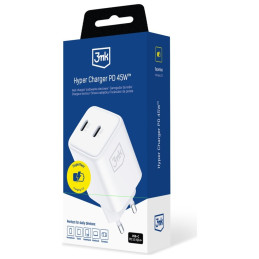 Ładowarka sieciowa 3MK Hyper Charger PD  45W GaN QC4+ PPS 2C Super-Fast Charge 2.0 biały