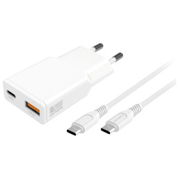 Ładowarka sieciowa 4smarts PDPlug Slim   Duos 20W GaN USB-C+USB-A + kabel USB-C 1.5m biały