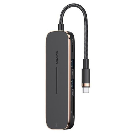 Adapter USAMS HUB 2xUSB + USB-C + HDMI + Micro SD+SD czarny