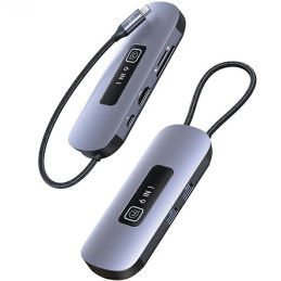 Adapter USAMS HUB 6w1 2xUSB 3.0/TF/SD/ USB-C/HDMI PD100W szary