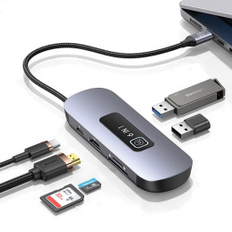 Adapter USAMS HUB 6w1 2xUSB 3.0/TF/SD/ USB-C/HDMI PD100W szary