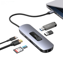 Adapter USAMS HUB 10w1 3xUSB 3.0/TF/SD/ USB-C/HDMI/RJ45/VGA PD100W szary