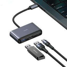 Adapter USAMS HUB 5w1 USB 2.0/USB 3.0/ USB-C/TF/SD szary