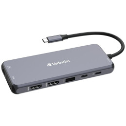 Adapter Hub Verbatim USB-C - 2xHDMI/VGA/ Eternet/5xUSB-A/Jack 3.5mm/2xUSB-C/SD/microSD aluminiowy