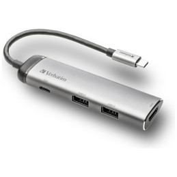Adapter Hub Verbatim USB-C - USB-C/ 2xUSB-A 3.0/HDMI aluminiowy