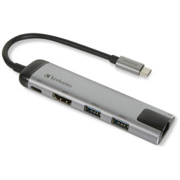 Adapter Hub Verbatim USB-C - USB-C/ 2xUSB-A 3.0/HDMI/Eternet aluminiowy