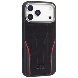 Etui Audi R8 Genuine Leather MagSafe do iPhone 17 Pro Max czarno-czerwony