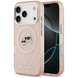 Etui Karl Lagerfeld IML Glitter Karl & Choupette Heads Logo MagSafe do iPhone 17 Pro Max różowy