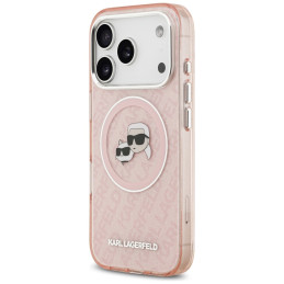Etui Karl Lagerfeld IML Glitter Karl & Choupette Heads Logo MagSafe do iPhone 17 Pro Max różowy