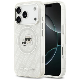 Etui Karl Lagerfeld IML Glitter Karl & Choupette Heads Logo MagSafe do iPhone 17 Pro szary