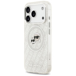 Etui Karl Lagerfeld IML Glitter Karl & Choupette Heads Logo MagSafe do iPhone 17 Pro szary