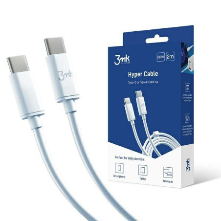 Kabel 3mk Hyper Cable USB-C na USB-C, 100W, 5A, 2m, biały