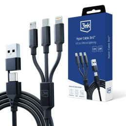 Kabel 3mk Hyper Cable 3in1 USB-A na USB-C na USB-C/ Micro/ Lightning 1,5m, czarny