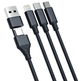Kabel 3mk Hyper Cable 3in1 USB-A na USB-C na USB-C/ Micro/ Lightning 1,5m, czarny