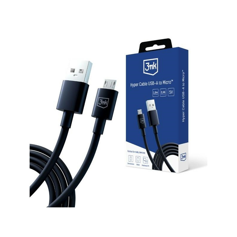 Kabel 3MK Hyper USB-A na Micro USB, 1.2m, 5V, 2,4A, czarny