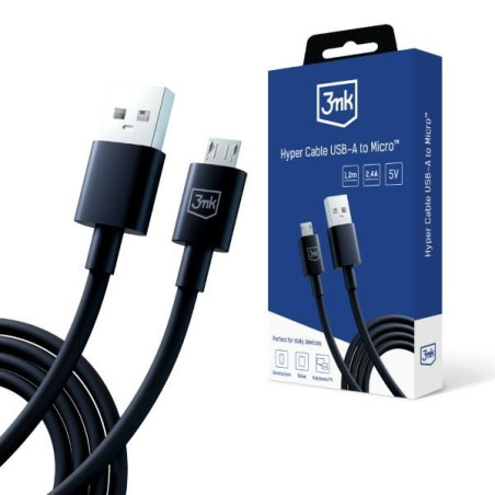 Kabel 3MK Hyper USB-A na Micro USB, 1.2m, 5V, 2,4A, czarny