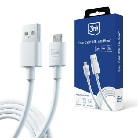Kabel 3MK Hyper USB-A na Micro USB, 1.2m, 5V, 2,4A, biały