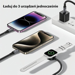Kabel AWEI W23 3w1 usb-c/lightning/watch 100W/10W/2.5W czarny