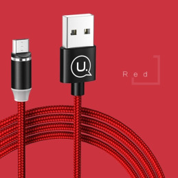 Kabel USAMS magnetyczny U-Sure USB-A na microUSB 1m 2.1A pleciony czerwony