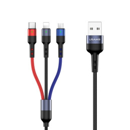 Kabel USAMS pleciony U26 3w1 USB-A na Lightning na microUSB na USB-C 0.35m 2A Fast Charge