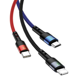 Kabel USAMS pleciony U26 3w1 USB-A na Lightning na microUSB na USB-C 0.35m 2A Fast Charge