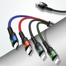 Kabel USAMS pleciony U26 4w1 USB-A na 2x Lightning na microUSB na USB-C 0.35m 2A Fast Charge