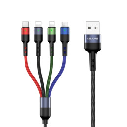 Kabel USAMS pleciony U26 4w1 USB-A na 2x Lightning na microUSB na USB-C 3m 2A Fast Charge