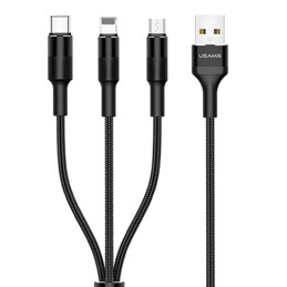 Kabel USAMS pleciony U5 3w1 USB-A na Lightning na microUSB na USB-C 1,5m 2A