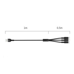Kabel USAMS pleciony U5 3w1 USB-A na Lightning na microUSB na USB-C 1,5m 2A